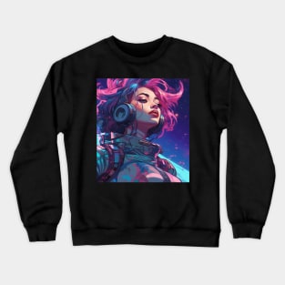 Vaporwave Cyberpunk Girl In Space Crewneck Sweatshirt